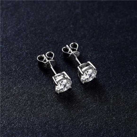 Moissanite Stud Earrings for Women,0.6-4ct 18K White Gold Plated Silver - Picture 6 of 14